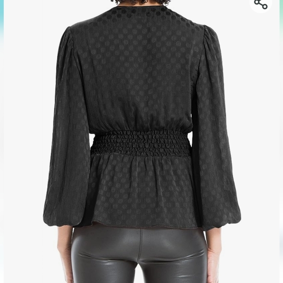 Max Studio Women's Jacquard Shine Dot Waist Tie Blouse - Picture 7 of 12